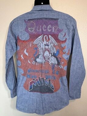 Queen vintage hand painted  Denim Shirt in Blue